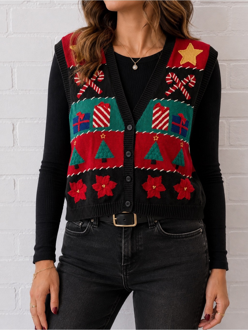 Vintage Robert Scott Ltd Christmas Sweater Vest Large Ramie Cotton Holiday 90s